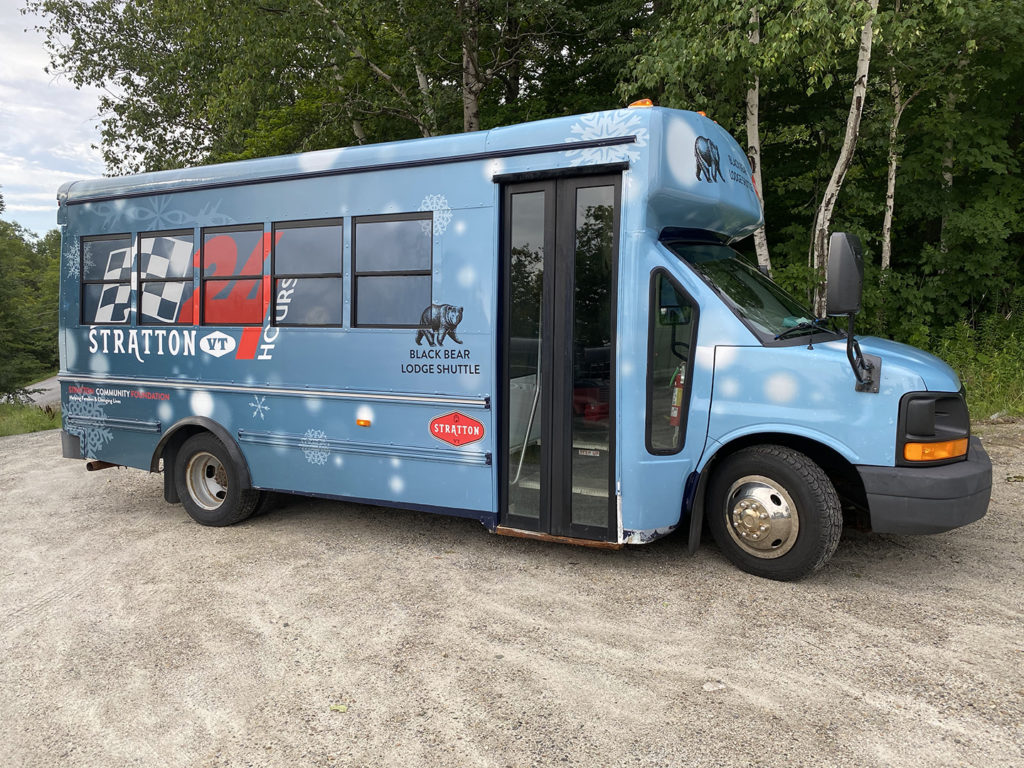 vinyl wrap shuttle bus Stratton Mountain ski resort vermont