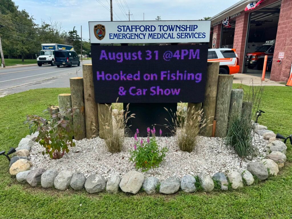 Stafford Township EMS outdoor LED message center sign displaying a community event announcement